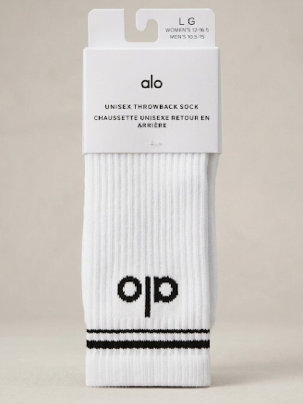 NWT Alo Yoga Unisex Throwback Socks White Black Retro Logo Size Large NEW